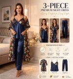 Peacock Premium 3-Piece Satin Night Dress Set for Women