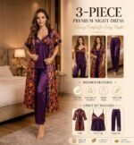 Peacock Premium 3-Piece Satin Night Dress Set for Women - Image 2